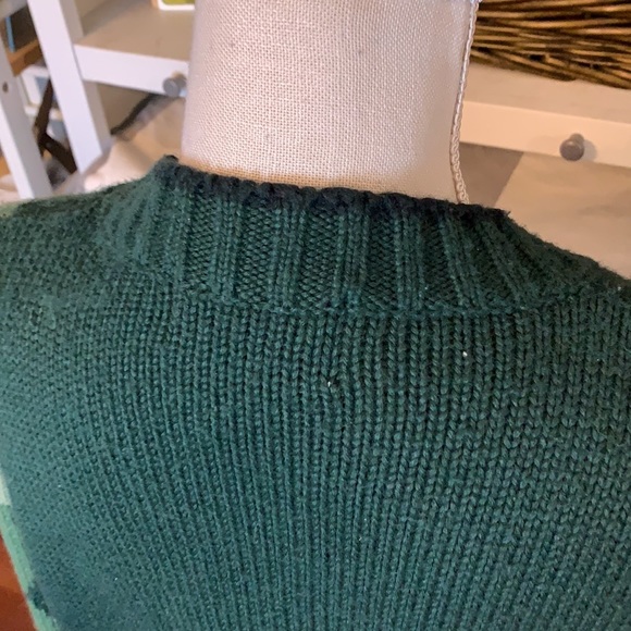 Forenza Green/White Thick Cardigan with Rose Size Medium - Picture 7 of 8